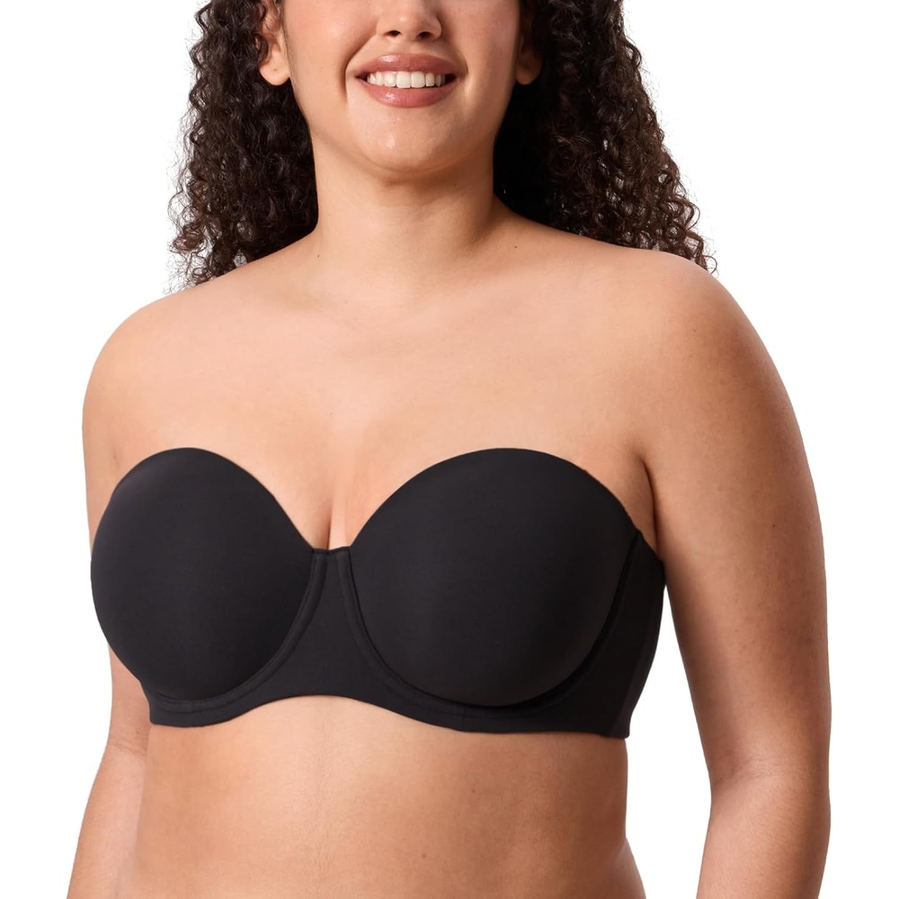 image:imageDELIMIRA Womens Inbarely Lift Strapless Bra Plus Size Full Coverage Unlined Underwire Seamless BrasBlack