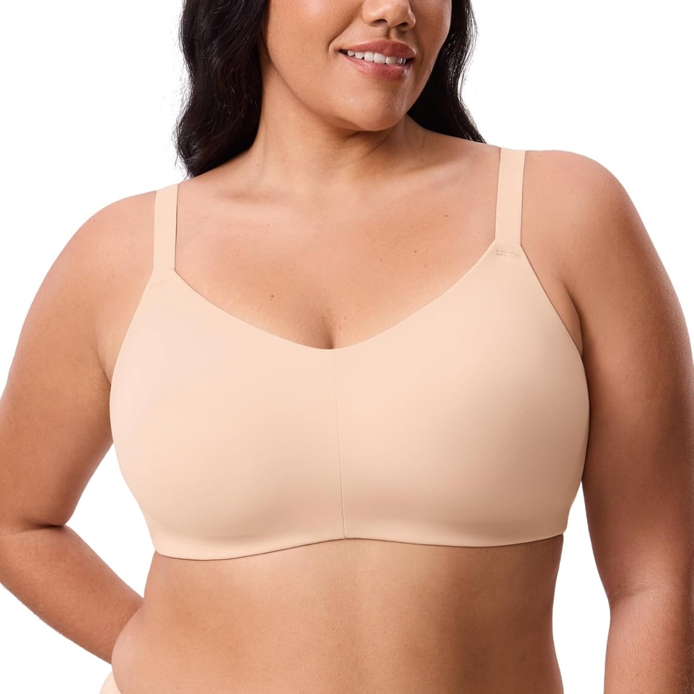 image:imageDELIMIRA Womens Inbarely Lift Wireless Bras No Padding Full Coverage Plus Size Seamless Everyday Tshirt BraBeige