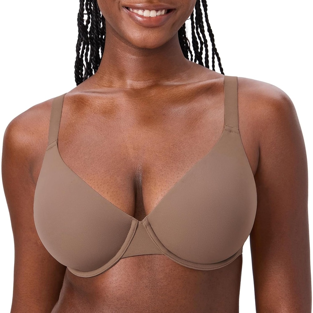 image:imageDELIMIRA Womens Inbarely Plus Plunge Bra Underwire Full Coverage Plus Size Unlined BrasBrown Purple Size Up Cup Band