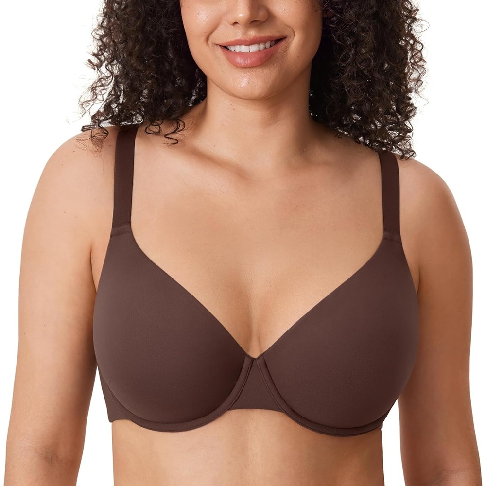 image:imageDELIMIRA Womens Inbarely Plus Plunge Bra Underwire Full Coverage Plus Size Unlined BrasHazelnut Size Up Cup Band