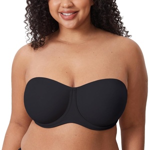 image:imageDELIMIRA Confishape Strapless Bras for Women  Full Coverage Plus Size Bandeau Underwire Unlined BraBlack  Unlined