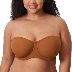 image:imageDELIMIRA Confishape Strapless Bras for Women  Full Coverage Plus Size Bandeau Underwire Unlined BraBronze Beige  Unlined