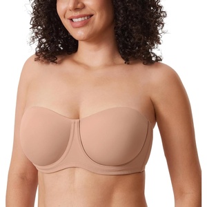 image:imageDELIMIRA Confishape Strapless Bras for Women  Full Coverage Plus Size Bandeau Underwire Unlined BraWheat Beige  Unlined
