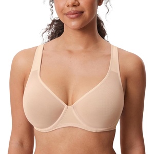 image:imageDELIMIRA Womens Cosnufy Sheer Balconette Bra Full Coverage See Through Plus Size Unlined Underwire BrasBeige