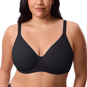 image:imageDELIMIRA Womens Inbarely Lift Full Coverage Bras Plus Size Unlined T Shirt Underwire Seamless Bra Back SmoothingBlack