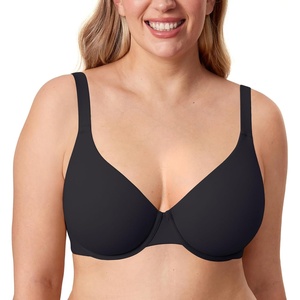 image:imageDELIMIRA Womens Inbarely Plus Plunge Bra Underwire Full Coverage Plus Size Unlined BrasBlack  Size Up Cup  Band