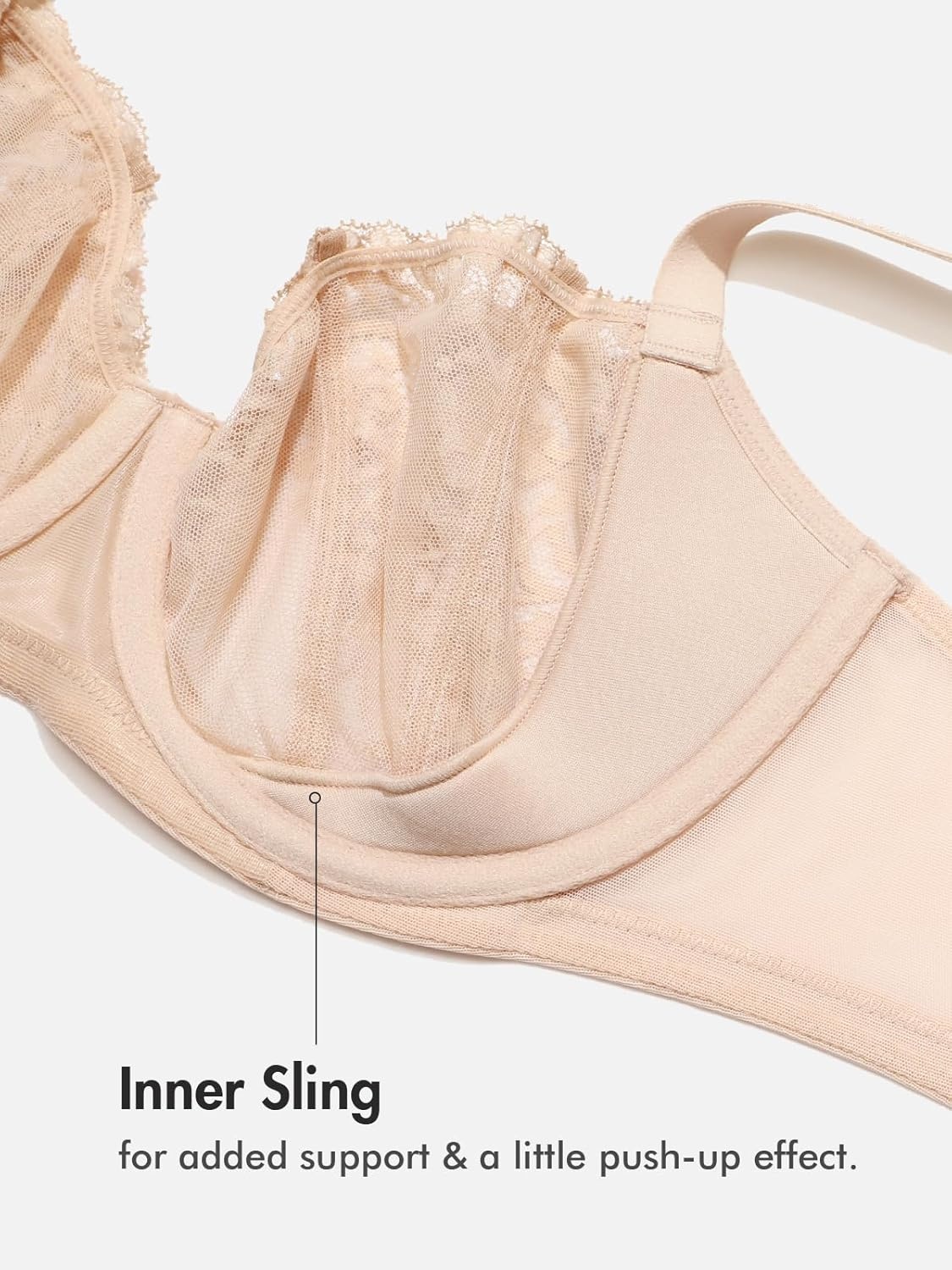 image:imageDELIMIRA Womens Balconette Lace Bra Plus Size Sexy See Through Unlined Underwire BrasBeige