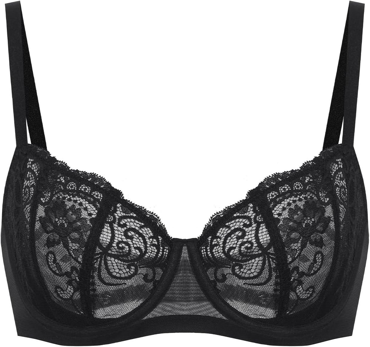 image:imageDELIMIRA Womens Balconette Lace Bra Plus Size Sexy See Through Unlined Underwire BrasBlack