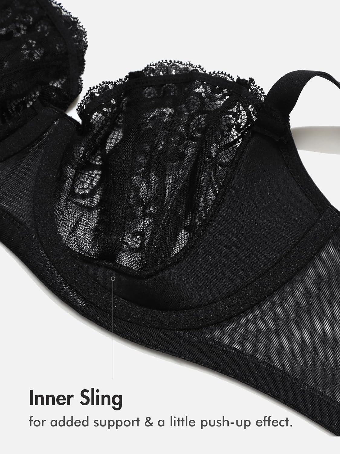 image:imageDELIMIRA Womens Balconette Lace Bra Plus Size Sexy See Through Unlined Underwire BrasBlack