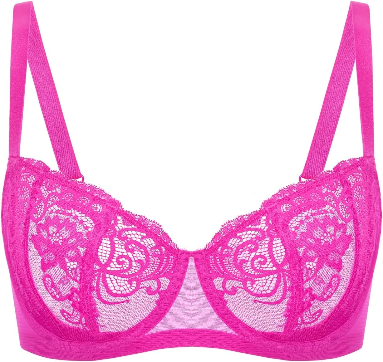 image:imageDELIMIRA Womens Balconette Lace Bra Plus Size Sexy See Through Unlined Underwire BrasGlitter Pink
