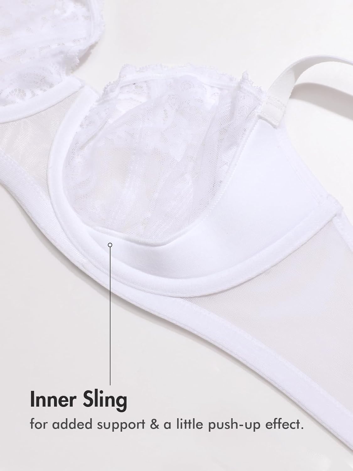 image:imageDELIMIRA Womens Balconette Lace Bra Plus Size Sexy See Through Unlined Underwire BrasWhite