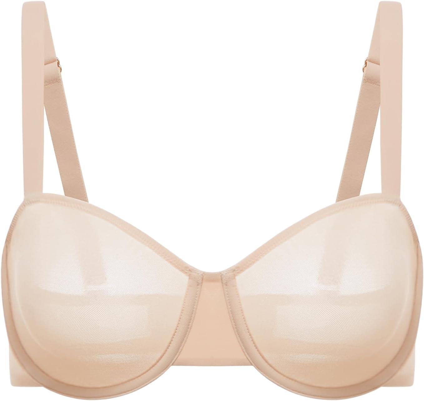 image:imageDELIMIRA Womens Cosnufy Balconette Bra Sheer Mesh Plus Size See Through Underwire Unlined BrasBeige