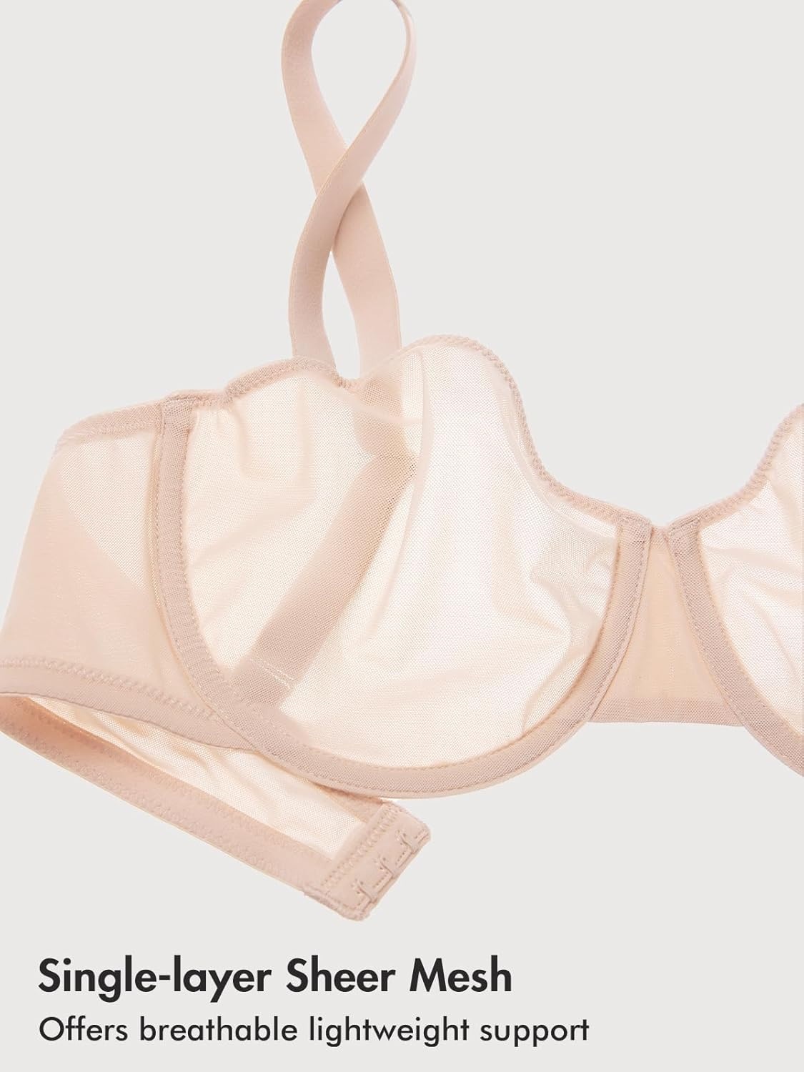 image:imageDELIMIRA Womens Cosnufy Balconette Bra Sheer Mesh Plus Size See Through Underwire Unlined BrasBeige