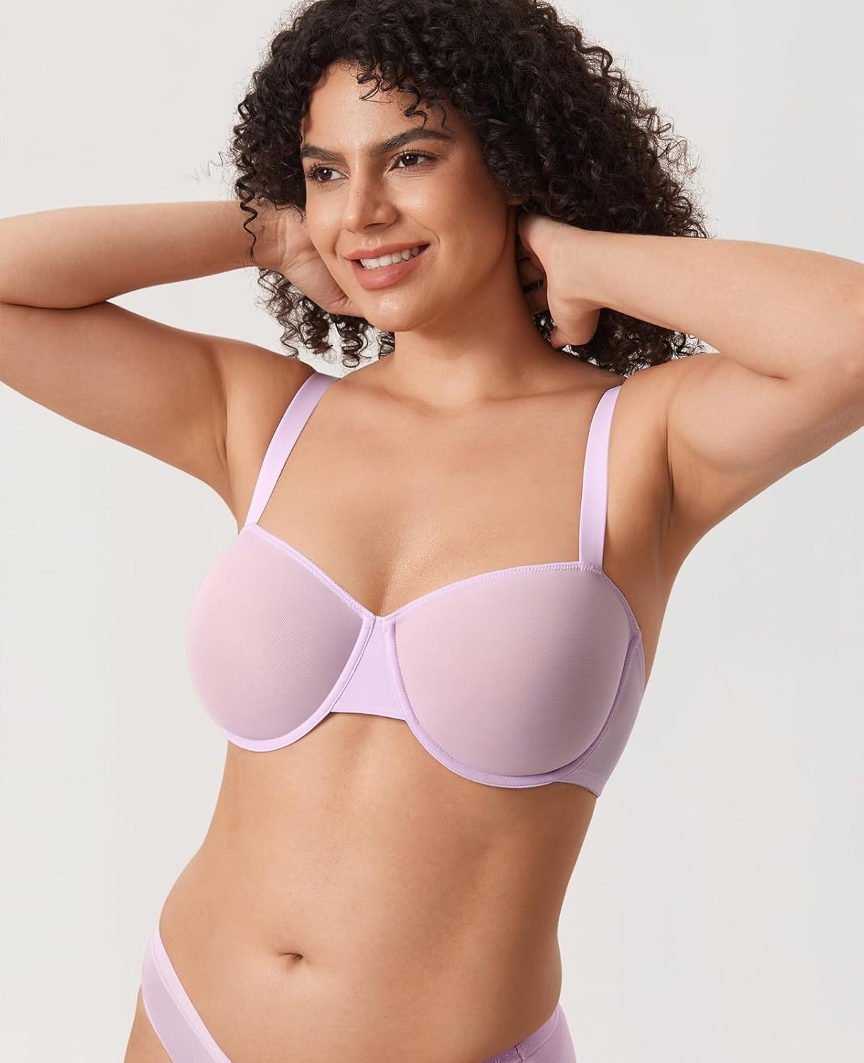 image:imageDELIMIRA Womens Cosnufy Balconette Bra Sheer Mesh Plus Size See Through Underwire Unlined BrasOrchid Hush