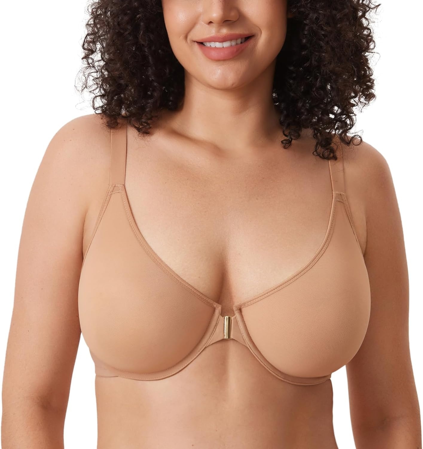 image:imageDELIMIRA Womens Cosnufy Posture Front Closure Bras Sheer Mesh Plus Size Underwire Unlined BraBarely Buff
