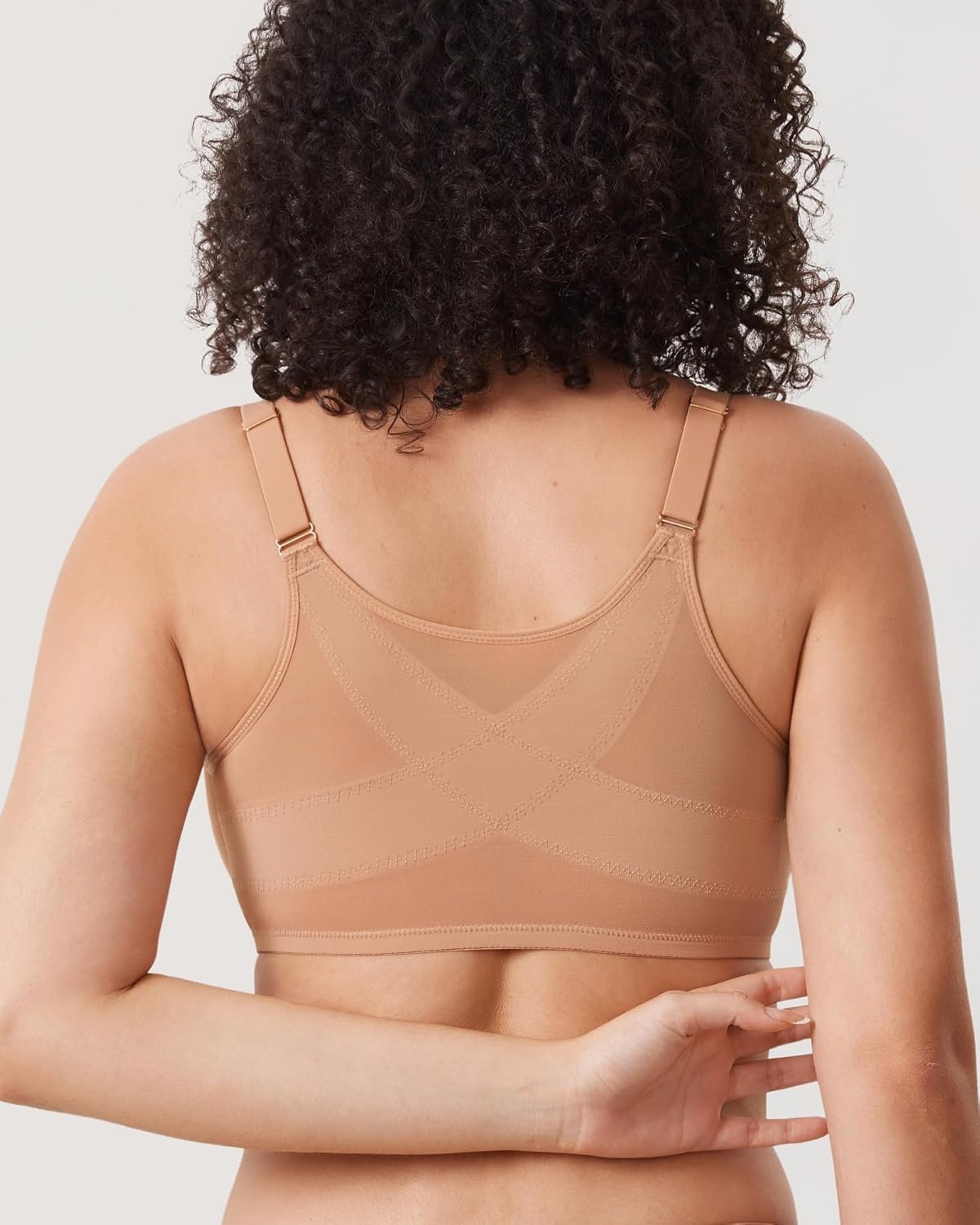image:imageDELIMIRA Womens Cosnufy Posture Front Closure Bras Sheer Mesh Plus Size Underwire Unlined BraBarely Buff