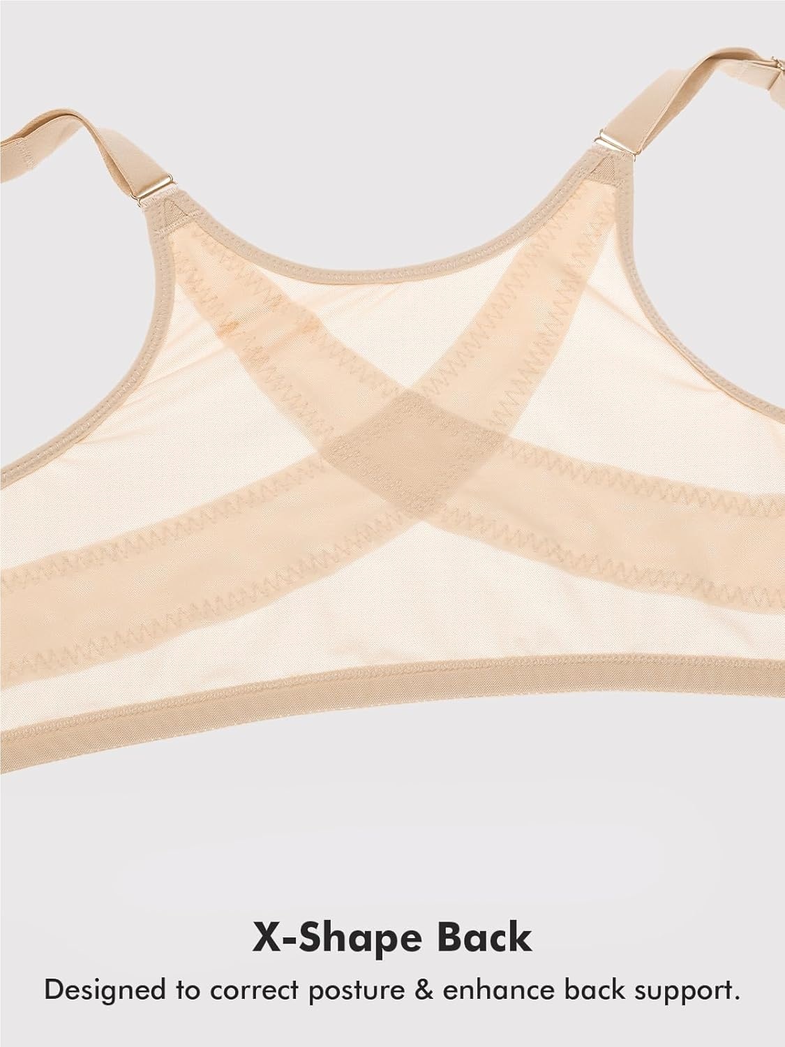 image:imageDELIMIRA Womens Cosnufy Posture Front Closure Bras Sheer Mesh Plus Size Underwire Unlined BraBeige