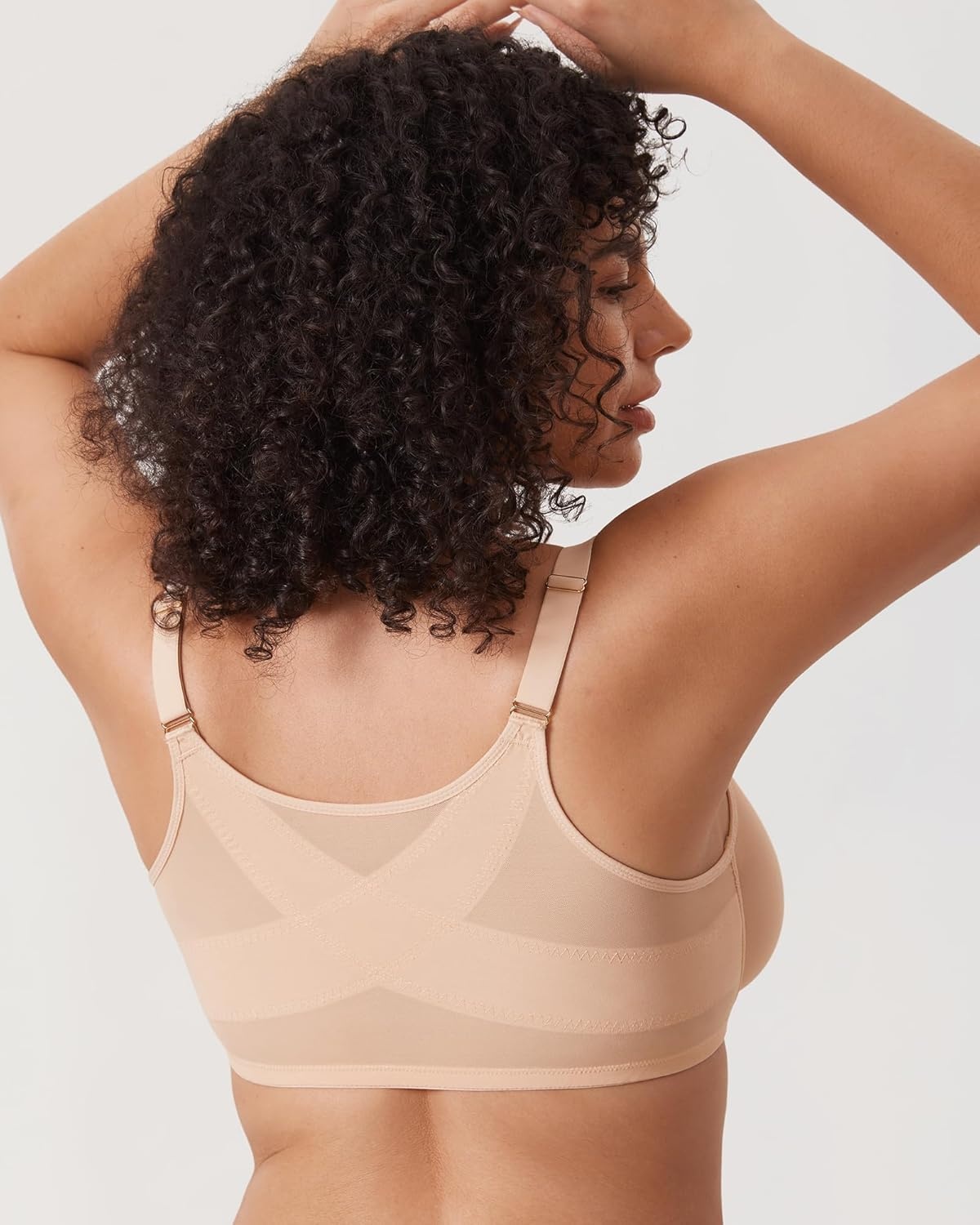 image:imageDELIMIRA Womens Cosnufy Posture Front Closure Bras Sheer Mesh Plus Size Underwire Unlined BraBeige