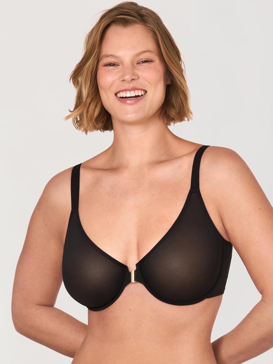 image:imageDELIMIRA Womens Cosnufy Posture Front Closure Bras Sheer Mesh Plus Size Underwire Unlined BraBlack