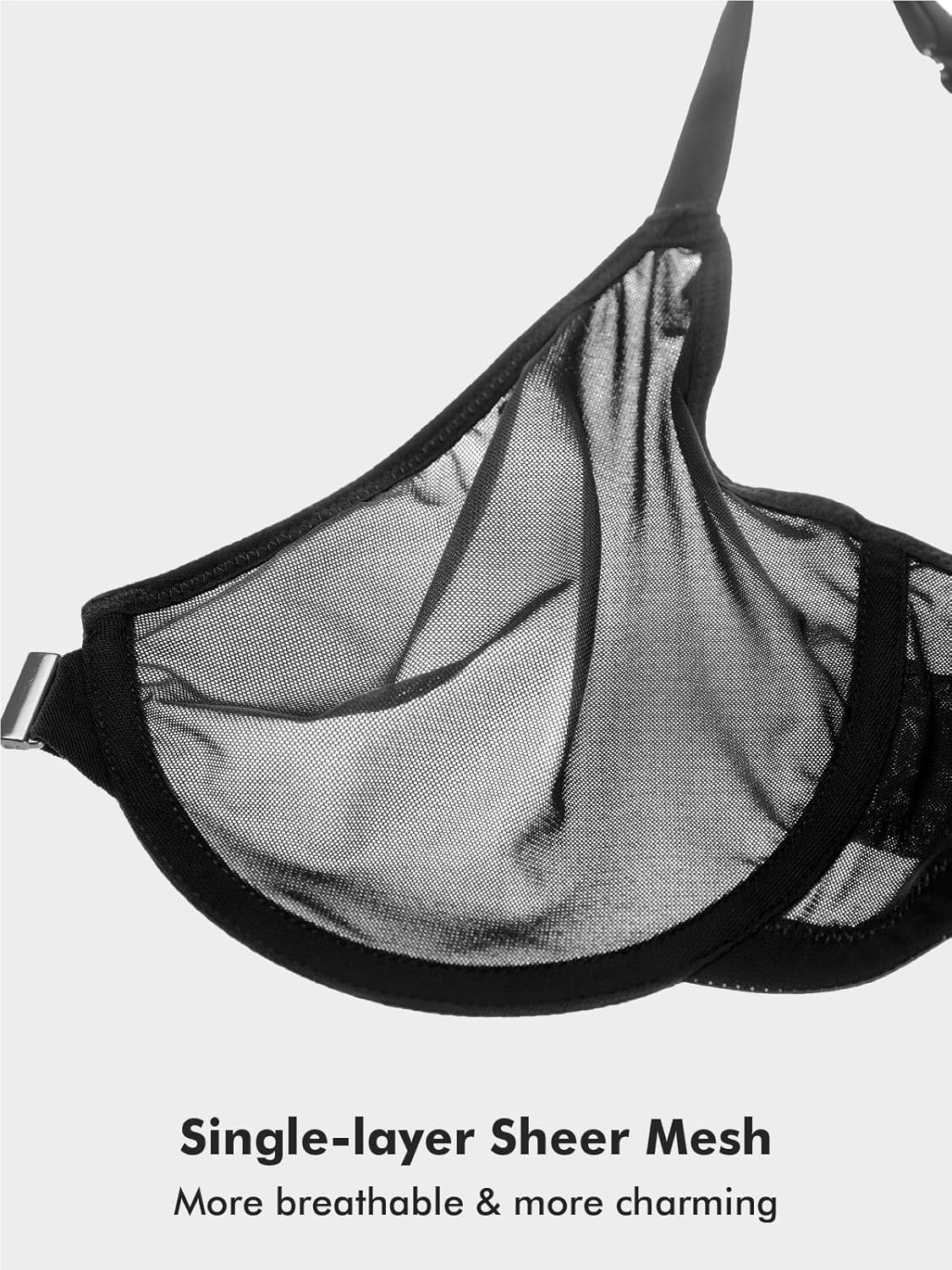 image:imageDELIMIRA Womens Cosnufy Posture Front Closure Bras Sheer Mesh Plus Size Underwire Unlined BraBlack