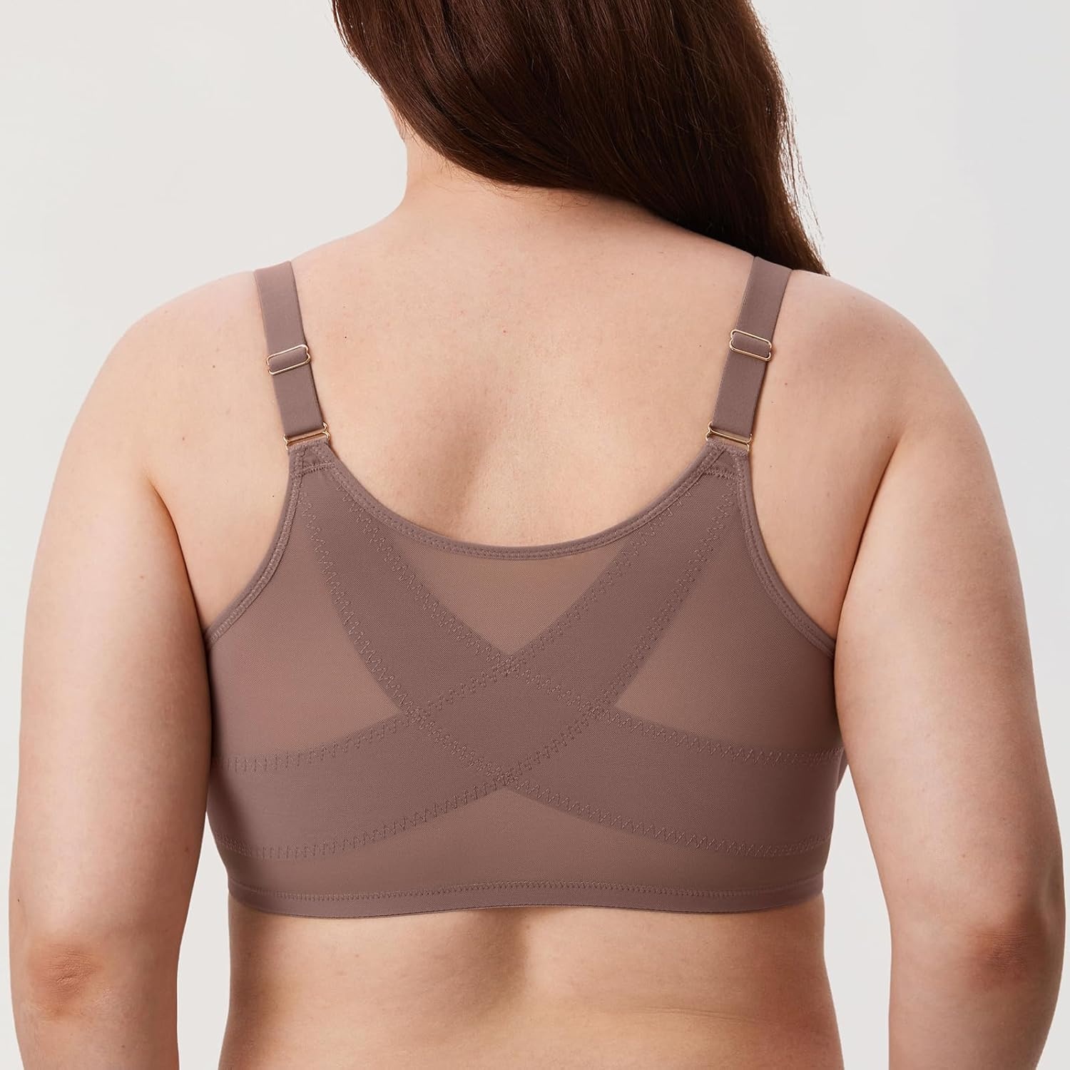 image:imageDELIMIRA Womens Cosnufy Posture Front Closure Bras Sheer Mesh Plus Size Underwire Unlined BraBrown Purple