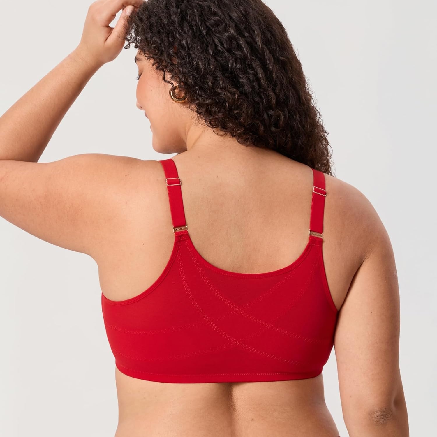 image:imageDELIMIRA Womens Cosnufy Posture Front Closure Bras Sheer Mesh Plus Size Underwire Unlined BraLipstick Red