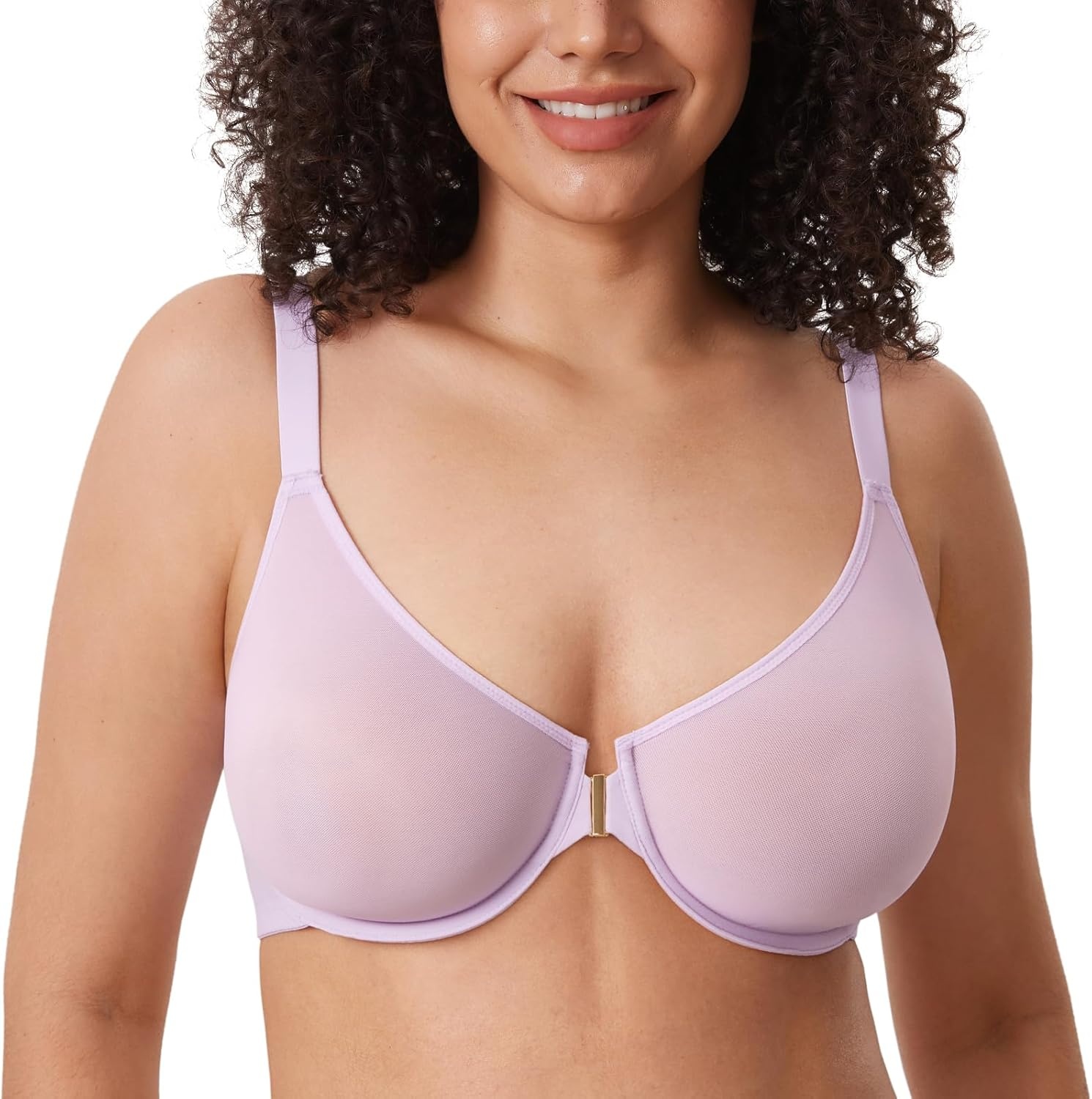 image:imageDELIMIRA Womens Cosnufy Posture Front Closure Bras Sheer Mesh Plus Size Underwire Unlined BraOrchid Hush