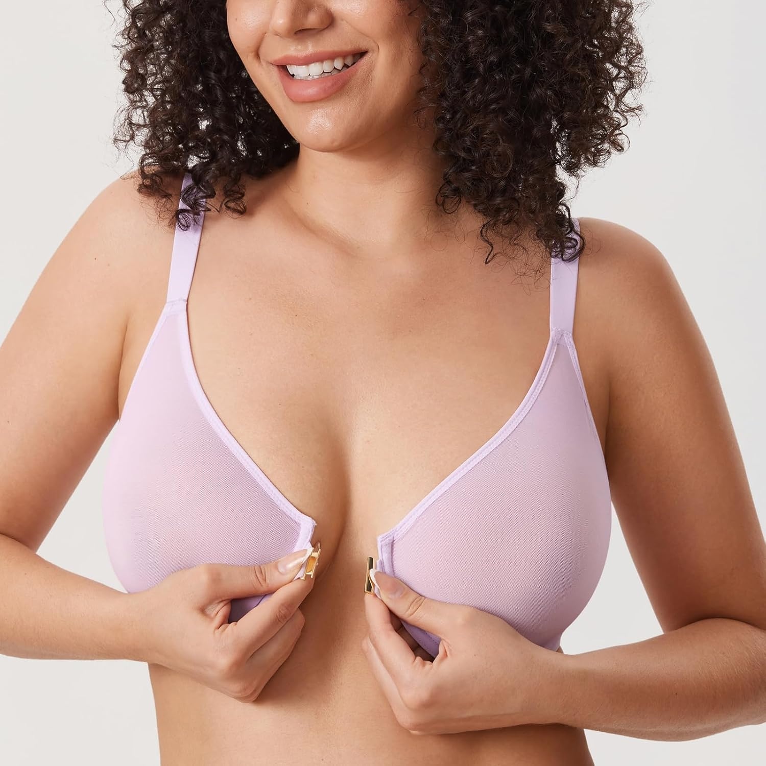 image:imageDELIMIRA Womens Cosnufy Posture Front Closure Bras Sheer Mesh Plus Size Underwire Unlined BraOrchid Hush