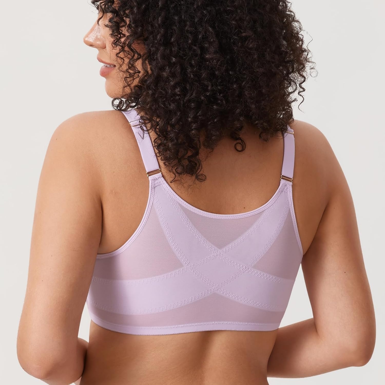 image:imageDELIMIRA Womens Cosnufy Posture Front Closure Bras Sheer Mesh Plus Size Underwire Unlined BraOrchid Hush