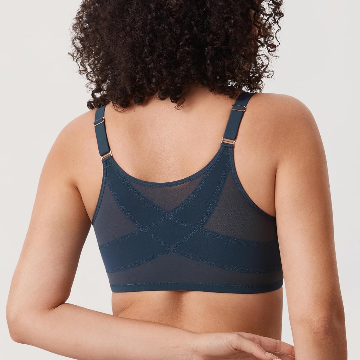 image:imageDELIMIRA Womens Cosnufy Posture Front Closure Bras Sheer Mesh Plus Size Underwire Unlined BraSargasso