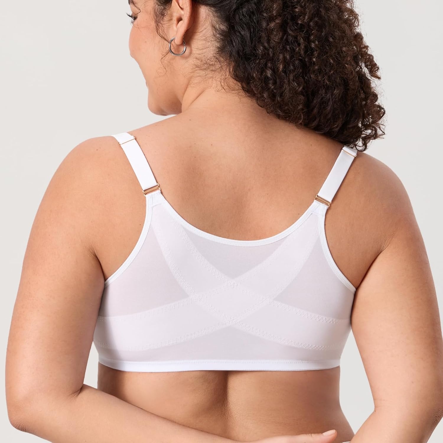 image:imageDELIMIRA Womens Cosnufy Posture Front Closure Bras Sheer Mesh Plus Size Underwire Unlined BraSnow White