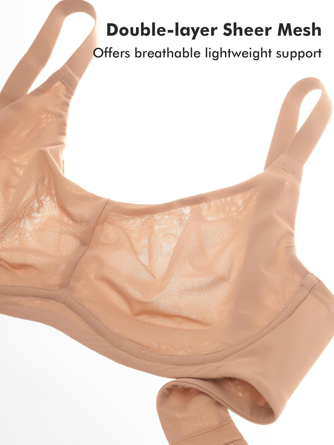 image:imageDELIMIRA Womens Cosnufy Sheer Full Coverage Bra Underwire Mesh See Through Plus Size UnlinedBarely Buff