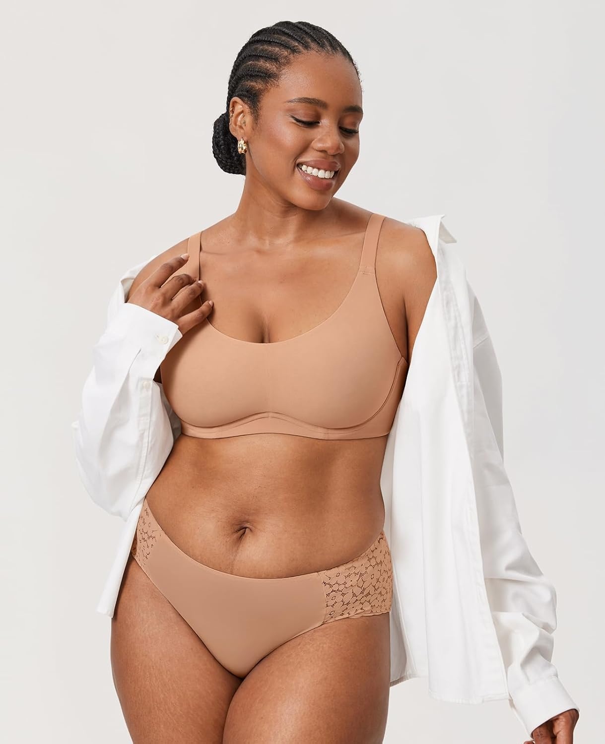 image:imageDELIMIRA Womens Cosnufy Sheer Full Coverage Bra Underwire Mesh See Through Plus Size UnlinedBarely Buff