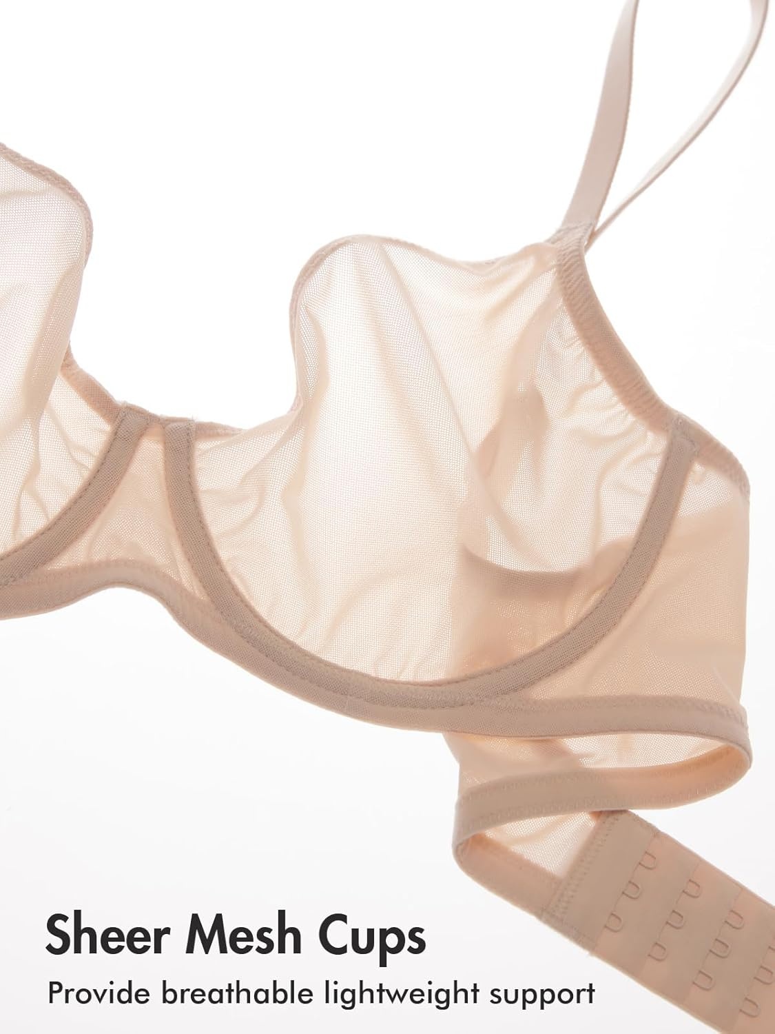 image:imageDELIMIRA Womens Cosnufy Sheer Mesh Bra Full Coverage Plus Size Plunge Unlined Underwire BrasBeige