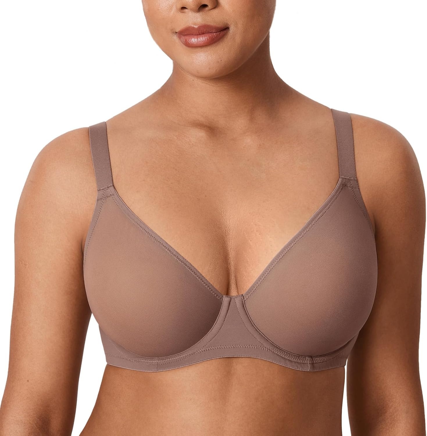 image:imageDELIMIRA Womens Cosnufy Sheer Mesh Bra Full Coverage Plus Size Plunge Unlined Underwire BrasBrown Purple