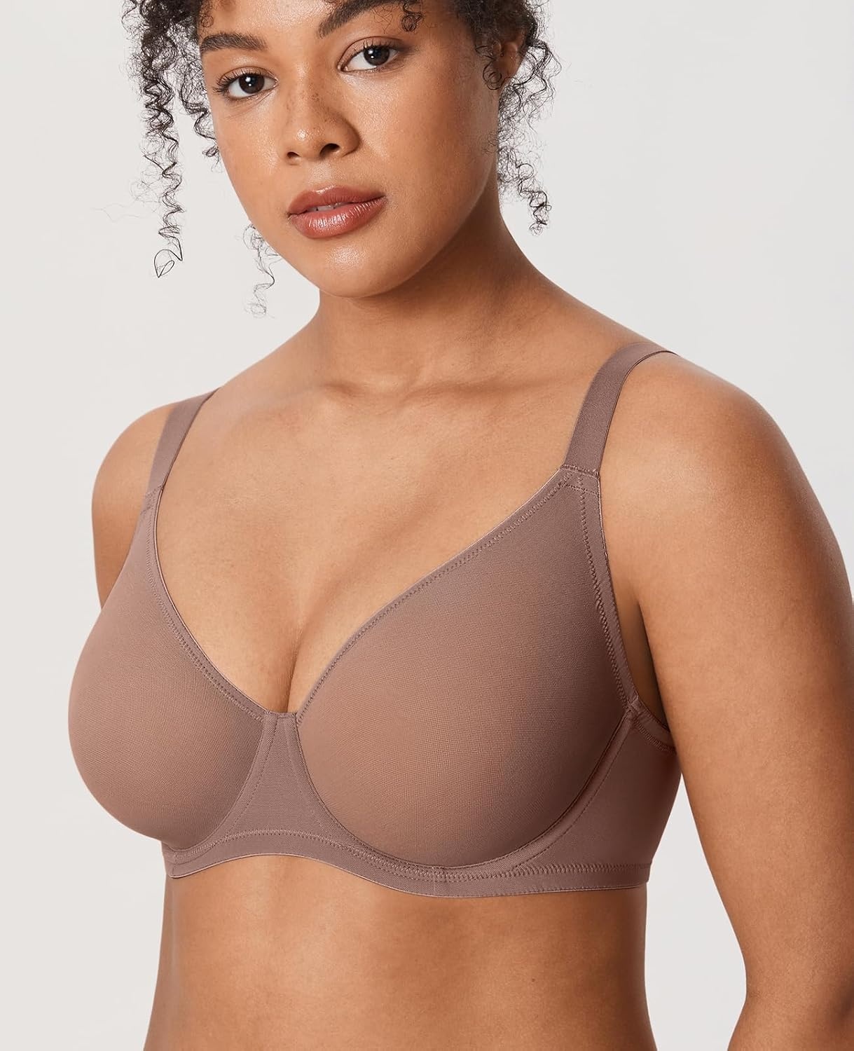 image:imageDELIMIRA Womens Cosnufy Sheer Mesh Bra Full Coverage Plus Size Plunge Unlined Underwire BrasBrown Purple