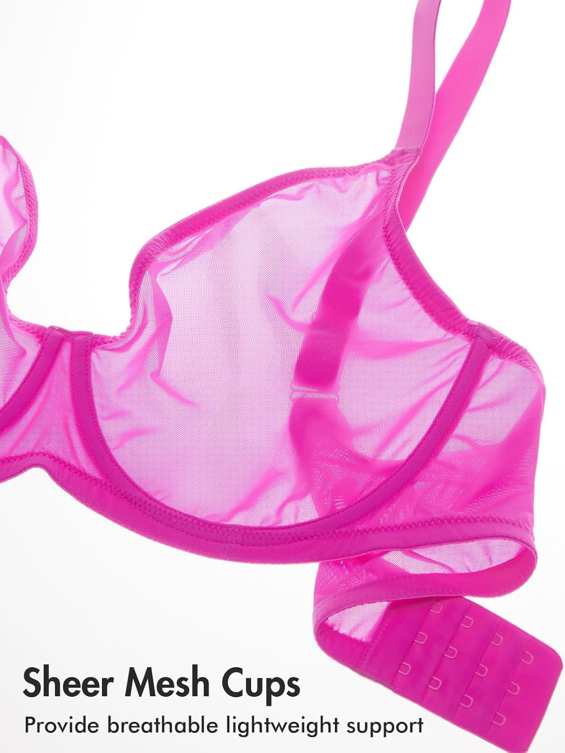image:imageDELIMIRA Womens Cosnufy Sheer Mesh Bra Full Coverage Plus Size Plunge Unlined Underwire BrasGlitter Rose