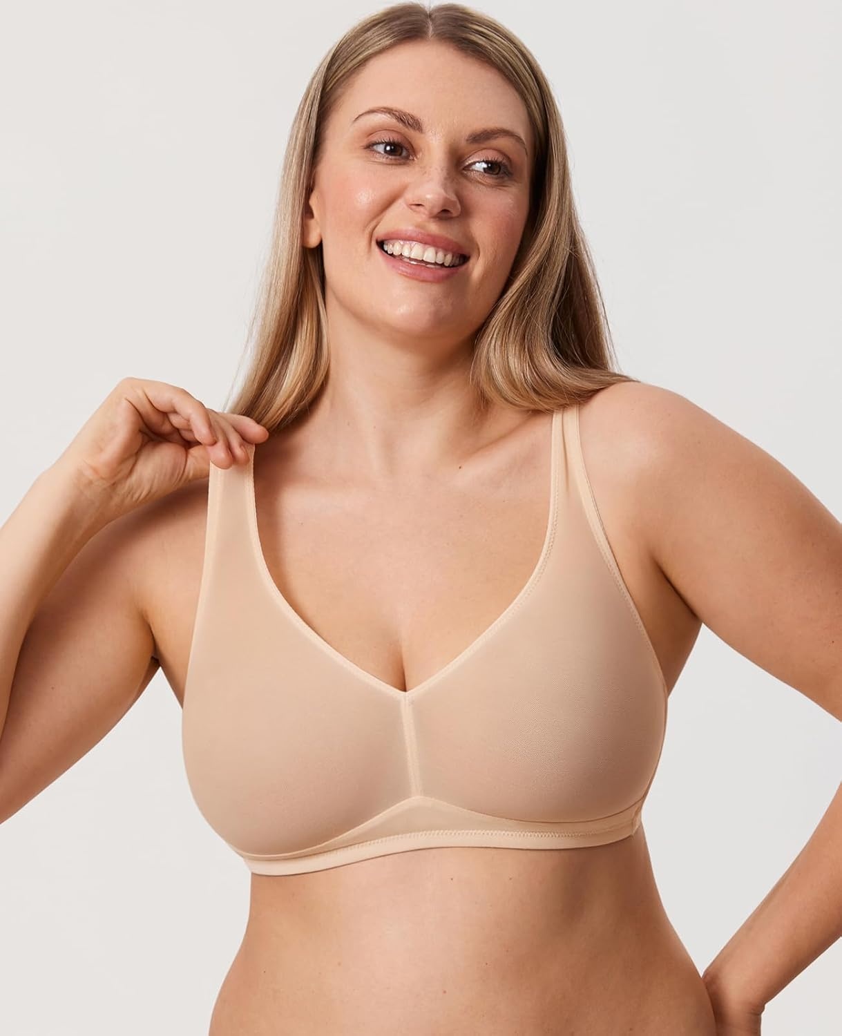image:imageDELIMIRA Womens Cosnufy Sheer Mesh Bra No Underwire Full Coverage Plus Size Unlined BrasBeige