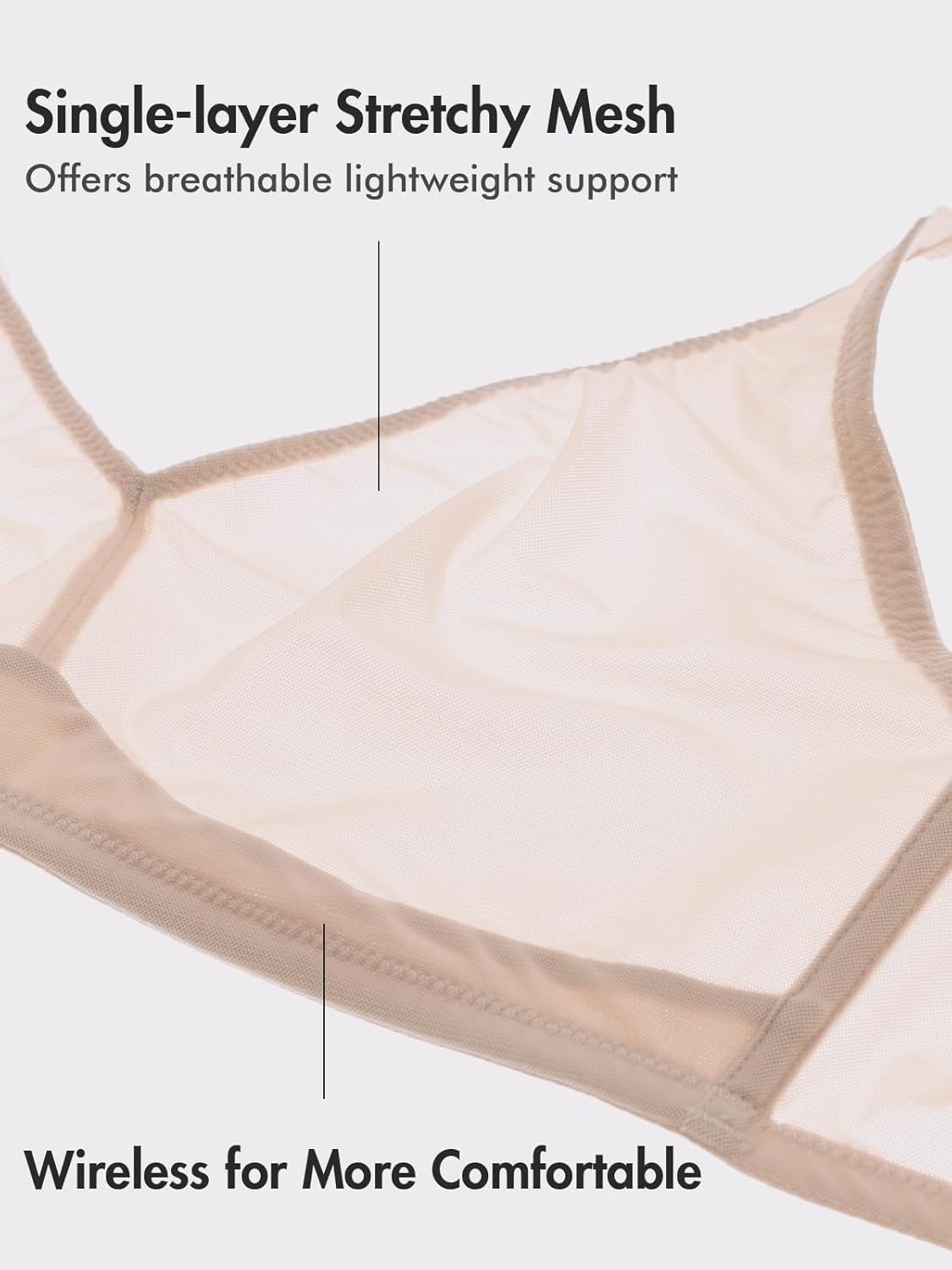 image:imageDELIMIRA Womens Cosnufy Sheer Mesh Bra No Underwire Full Coverage Plus Size Unlined BrasBeige