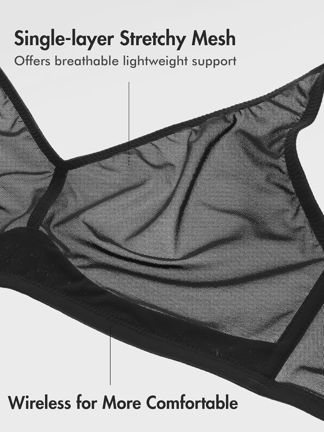 image:imageDELIMIRA Womens Cosnufy Sheer Mesh Bra No Underwire Full Coverage Plus Size Unlined BrasBlack
