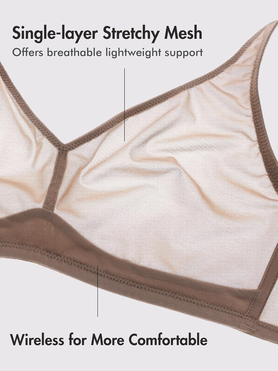 image:imageDELIMIRA Womens Cosnufy Sheer Mesh Bra No Underwire Full Coverage Plus Size Unlined BrasBrown Purple