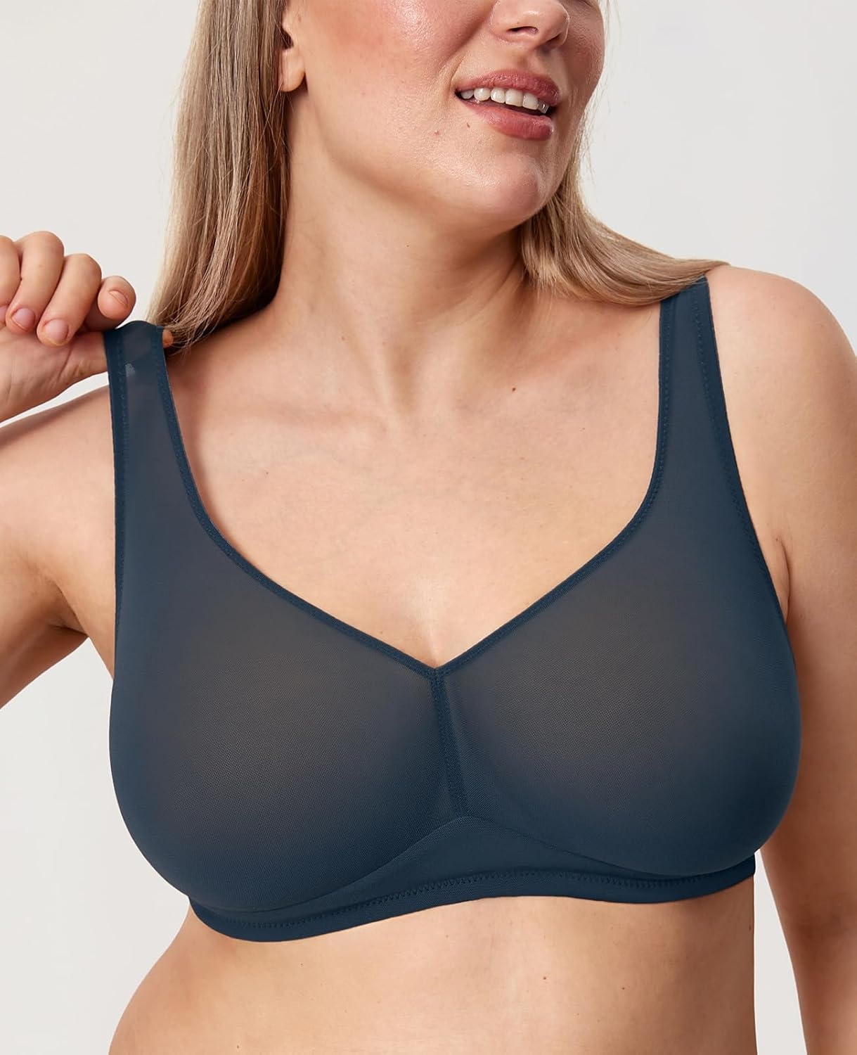 image:imageDELIMIRA Womens Cosnufy Sheer Mesh Bra No Underwire Full Coverage Plus Size Unlined BrasSargasso
