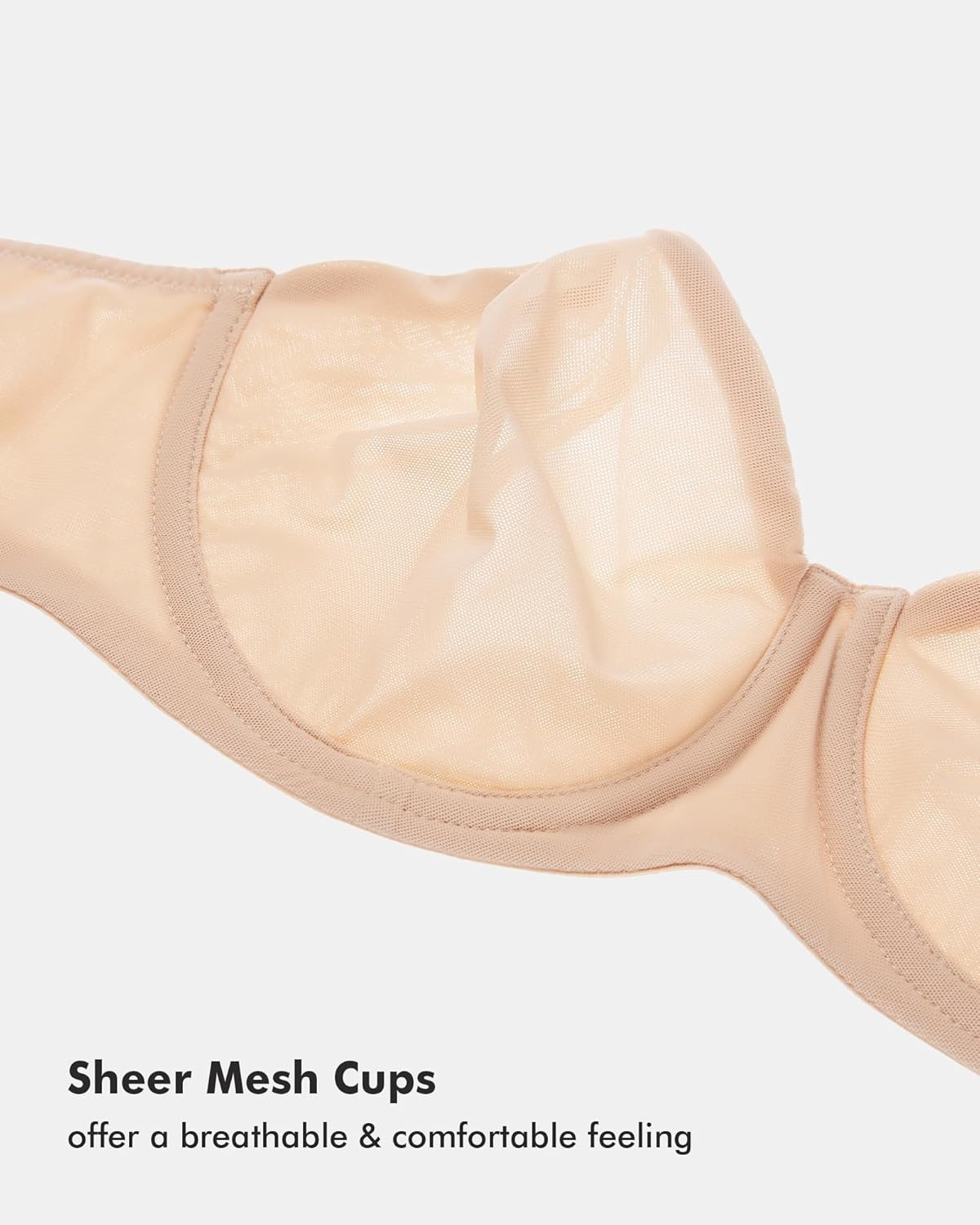 image:imageDELIMIRA Womens Cosnufy Strapless Bra Sheer Mesh Plus Size Unlined Underwire BrasBeige Size Up Cup Band