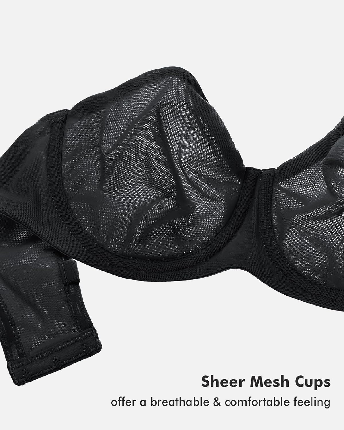 image:imageDELIMIRA Womens Cosnufy Strapless Bra Sheer Mesh Plus Size Unlined Underwire BrasBlack Size Up Cup Band