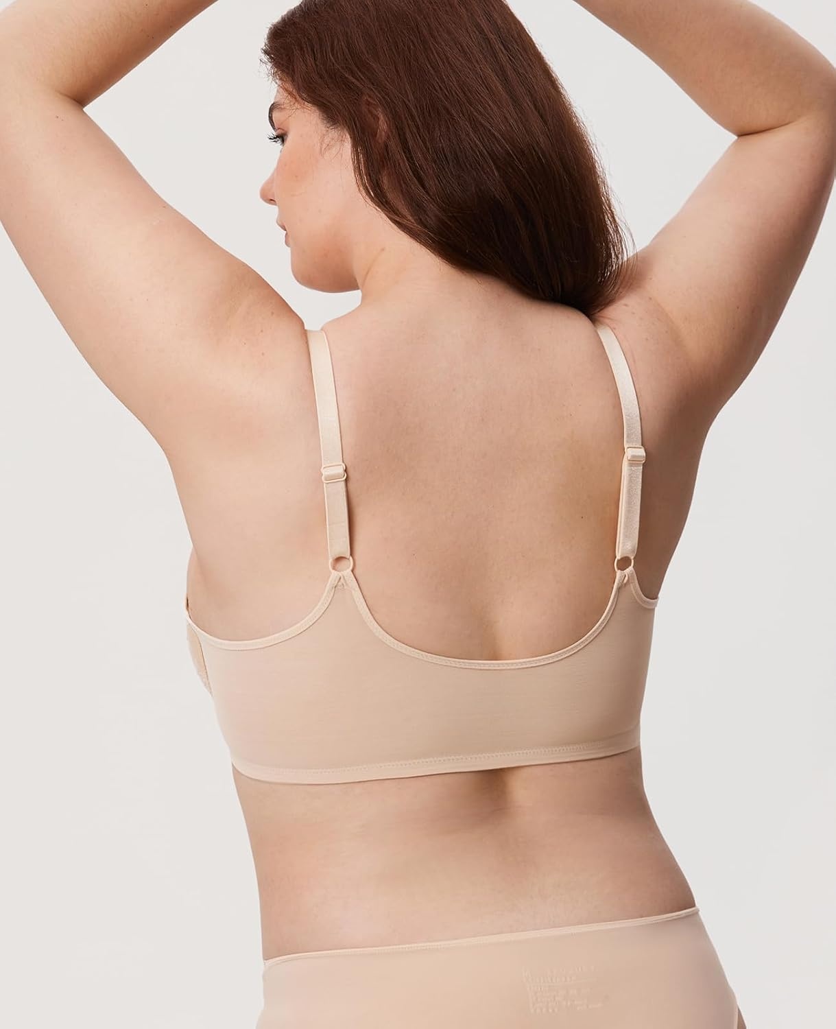 image:imageDELIMIRA Womens Front Closure Lace Underwire Sheer Bras Plus Size Full Coverage Sexy Plunge Unlined BraBeige