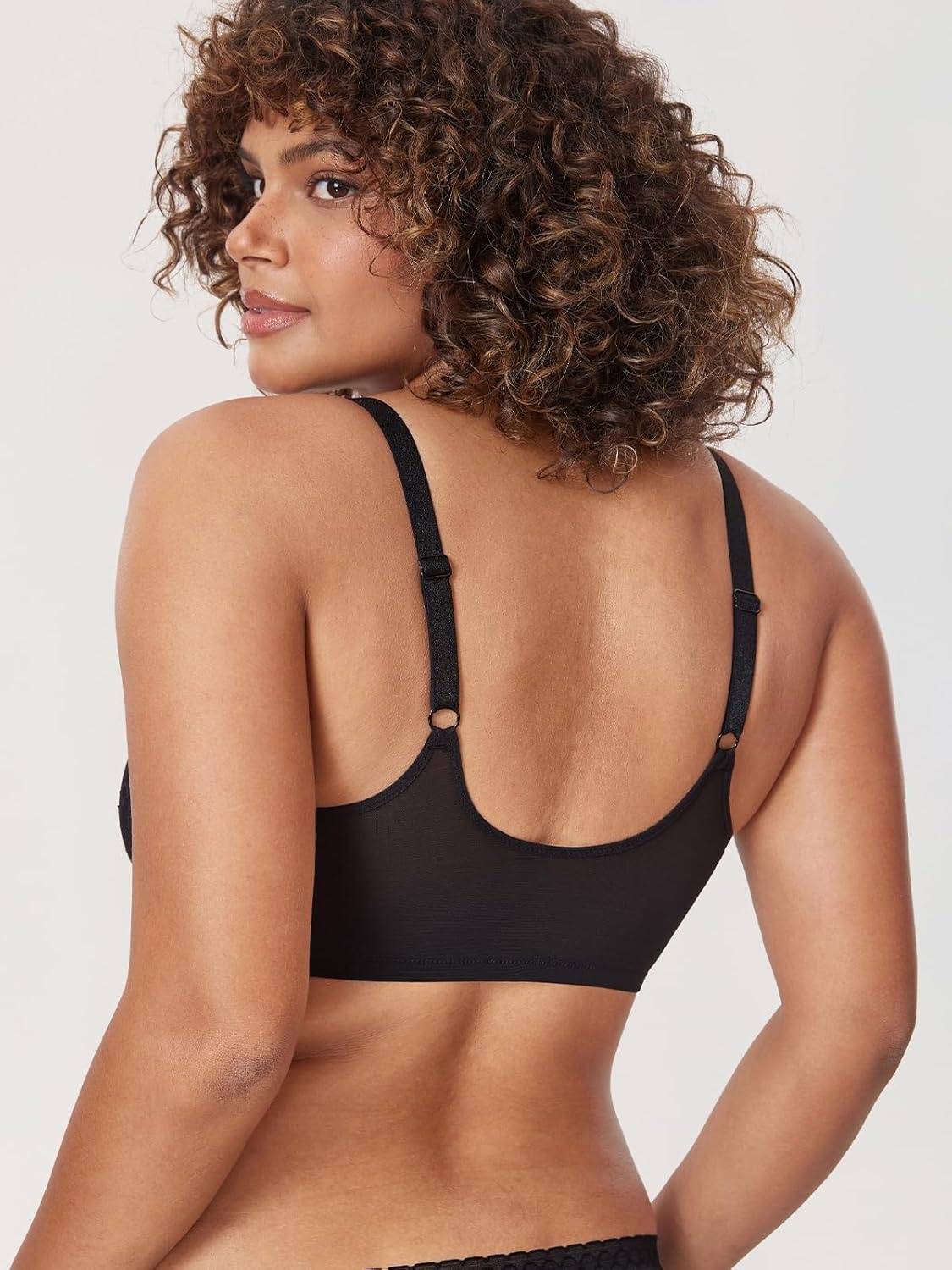 image:imageDELIMIRA Womens Front Closure Lace Underwire Sheer Bras Plus Size Full Coverage Sexy Plunge Unlined BraBlack