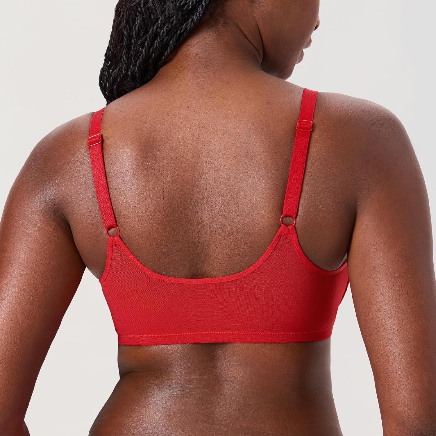 image:imageDELIMIRA Womens Front Closure Lace Underwire Sheer Bras Plus Size Full Coverage Sexy Plunge Unlined BraLipstick Red