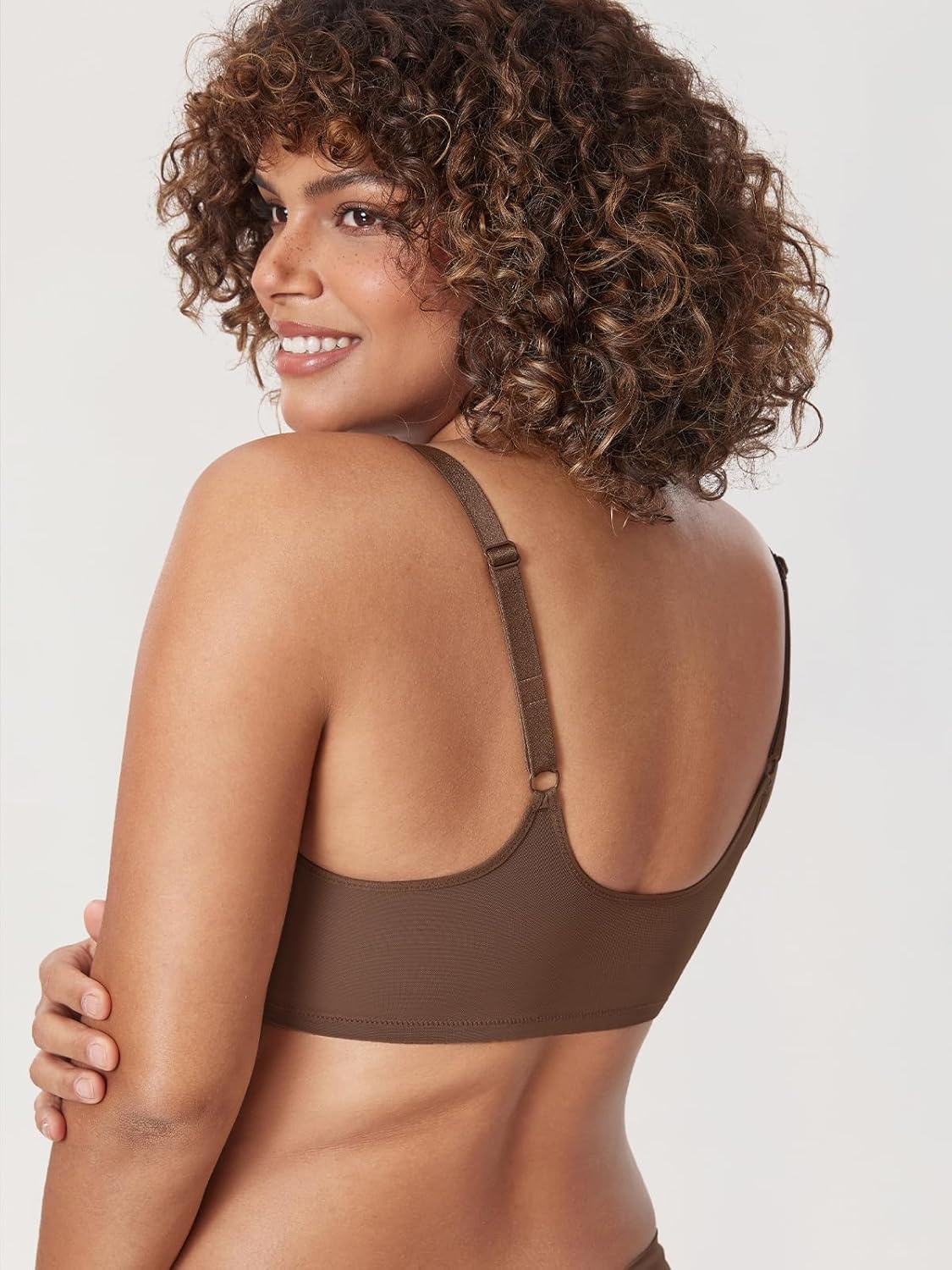 image:imageDELIMIRA Womens Front Closure Lace Underwire Sheer Bras Plus Size Full Coverage Sexy Plunge Unlined BraSandalwood Brown