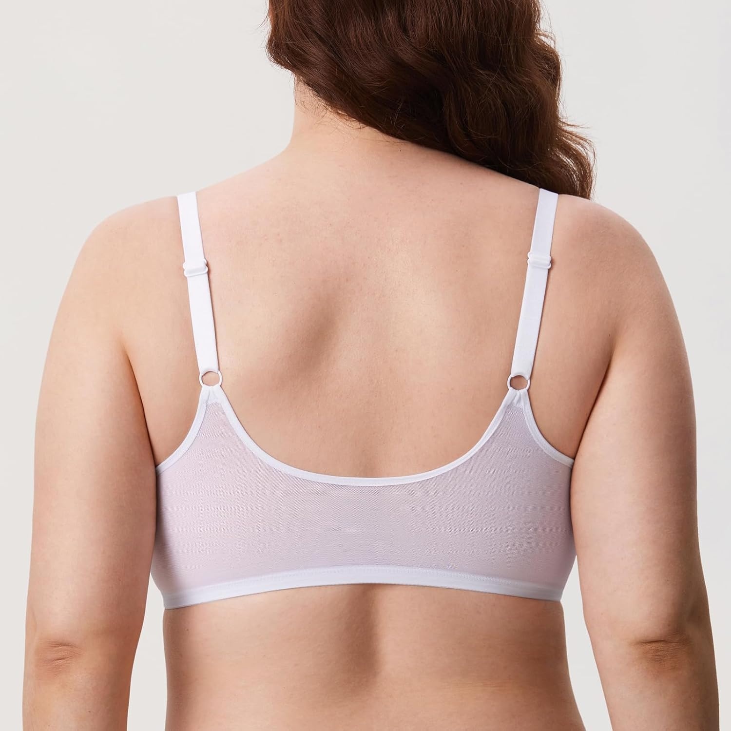 image:imageDELIMIRA Womens Front Closure Lace Underwire Sheer Bras Plus Size Full Coverage Sexy Plunge Unlined BraWhite