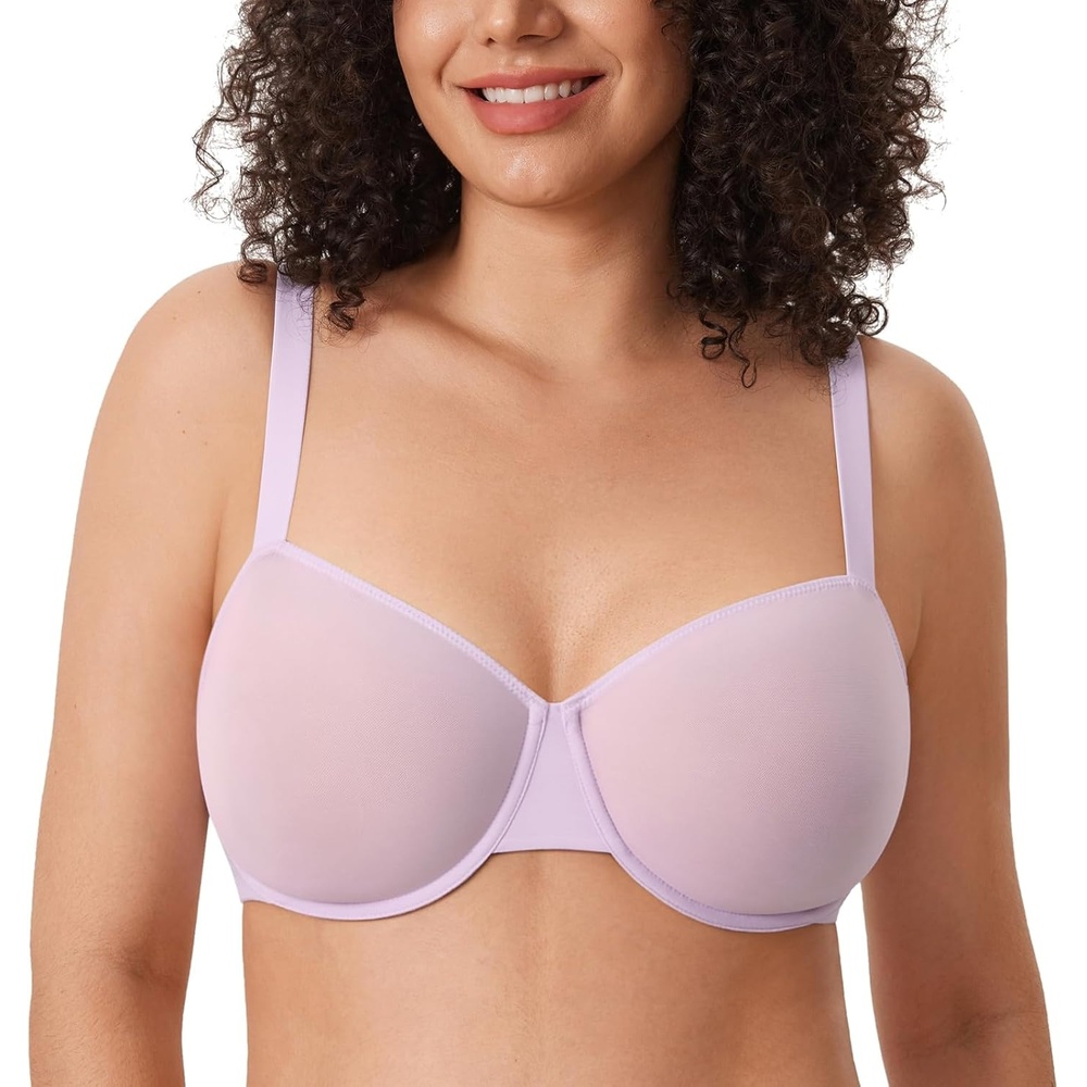 image:imageDELIMIRA Womens Cosnufy Balconette Bra Sheer Mesh Plus Size See Through Underwire Unlined BrasOrchid Hush